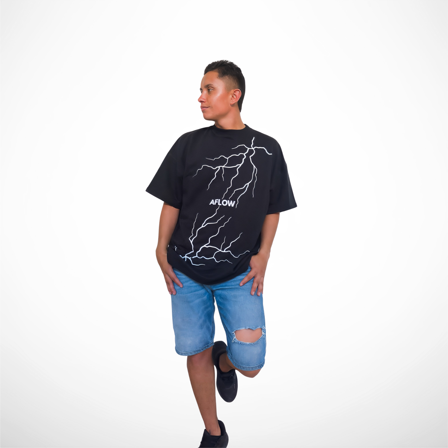 Camiseta Oversize Urbano – Negro Rayo