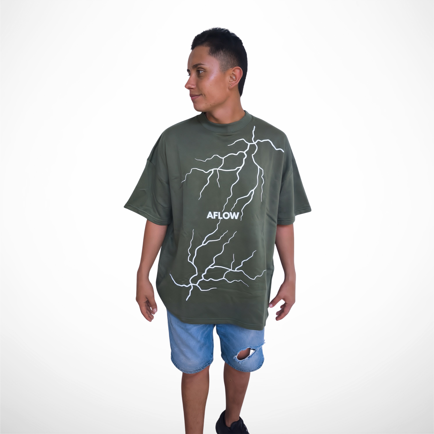 Camiseta Oversize Urbano – Verde Oliva Rayo