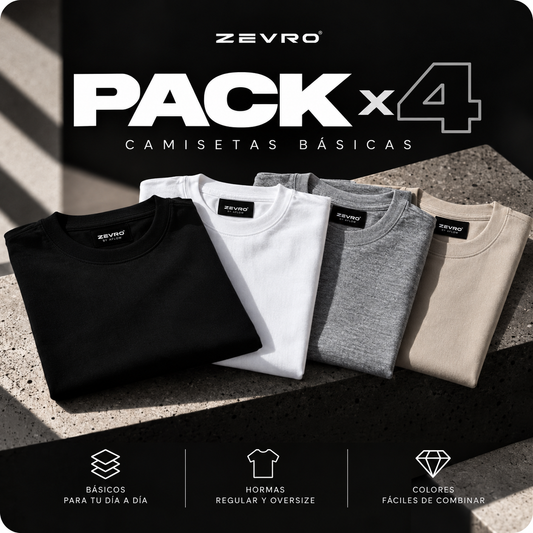 PACK X4 CAMISETAS BASICAS HOMBRE | ZEVRO